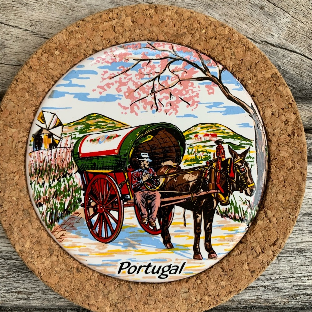 Vintage Portugal Ceramic Tile and Cork Coasters Set - Picture 2 of 8